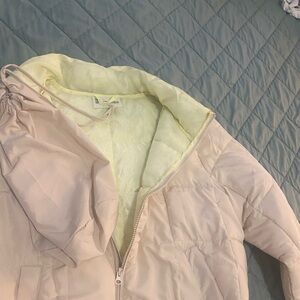 No Boundaries Cream Puffer Jacket with Yellow Lining